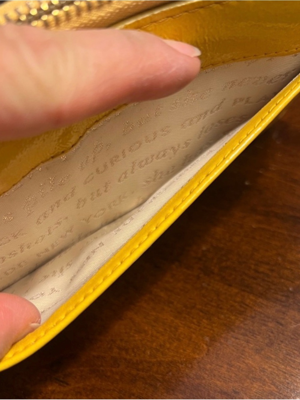 Kate Spade New York Harrison Street Lacey wallet Yellow Leather Storybook Lining - Picture 10 of 16